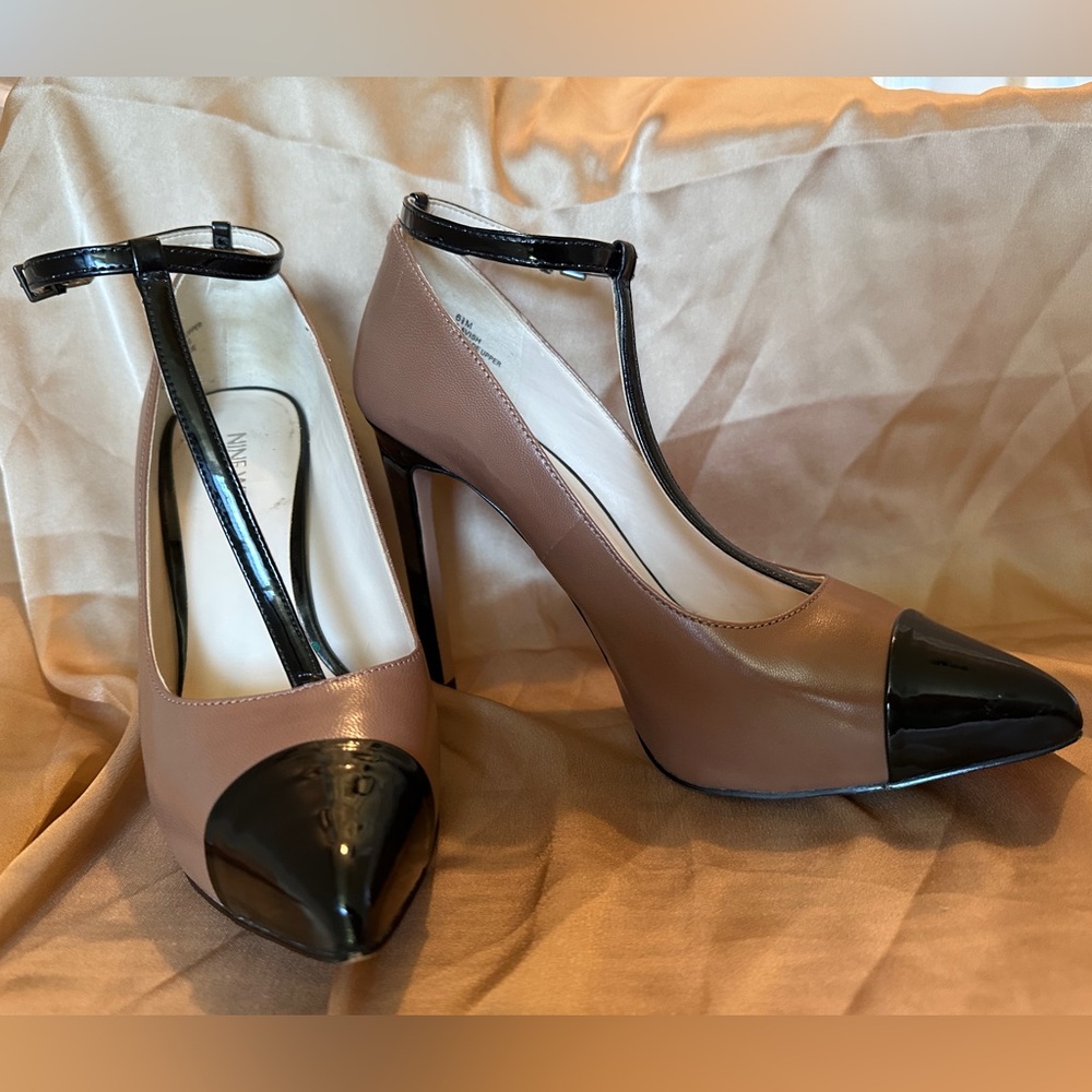 Nine West Black and Brown Heels with Ankle Strap